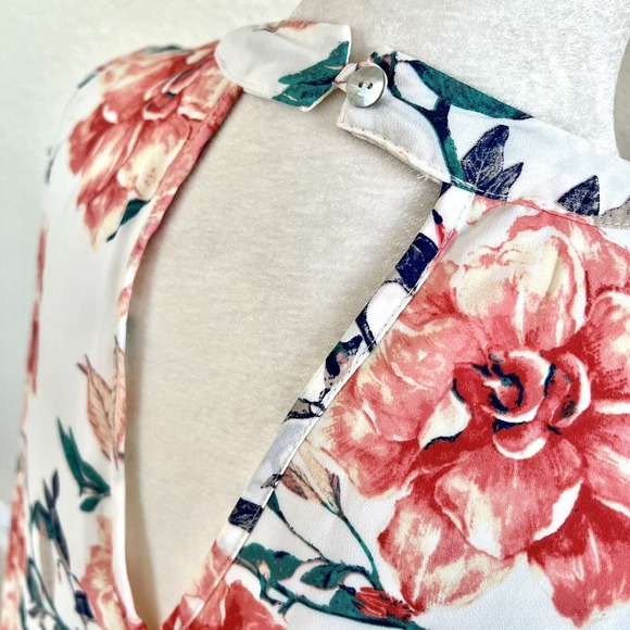 Peach Love Size Medium Pink Green Floral Ruffle Front Sun Dress Keyhole V Neck - Picture 6 of 13